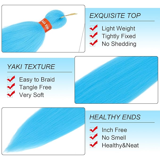 Sky Blue Pre Stretched Braiding Hair 30 Inch 2 Packs Professional Yaki Texture Festival Braids Box Crochet Twist Hair Extensions