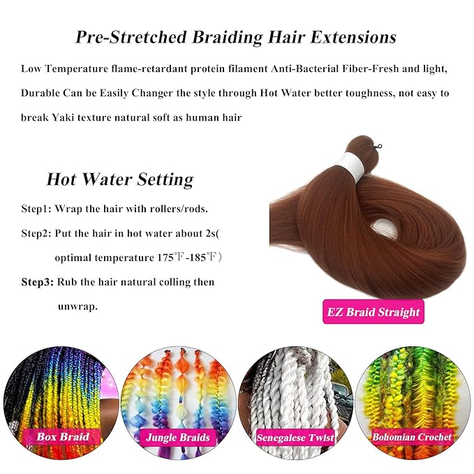 Pre Stretched Braiding Hair Light Brown Color 30 Braiding Hair Extensions for Box Braids Crochet Hair Knotless Kids Micro Jumbo Crochet Braiding Hair 26 inch 3 pack