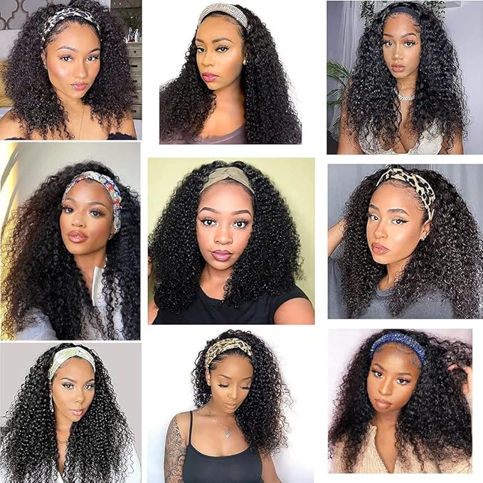 Smoothair Headband Wig Human Hair Kinky Curly Headband Wigs for Black Women Human Hair Wigs Glueless 24 Inch None Lace Front Wigs 150% Density (No Mixed)