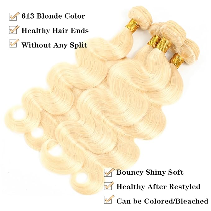 613 Blonde Body Wave Bundles Human Hair 18" 20" 22" 24" 400g 12A Grade Brazilian Virgin Body Wave Human Hair 4 Bundles 100% Unprocessed Virgin Remy 613 Blonde Hair Weft Bundles