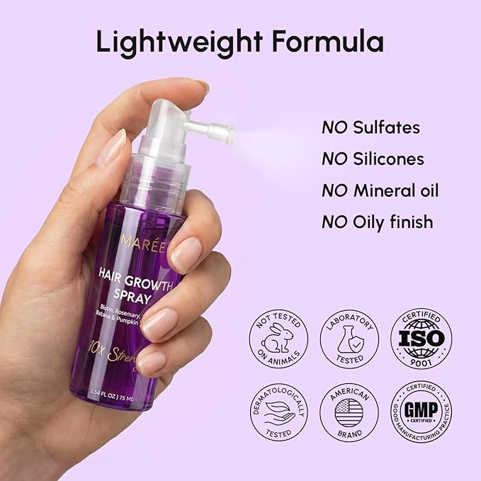 MAREE Hair Growth Spray – Caffeine, Batana, Castor & Rosemary Oil for Hair Growth – Products for Women & Men – Hair Oils for Hair Growth – Hair Thickening Spray for Roots – Hair Regrowth & Scalp Care