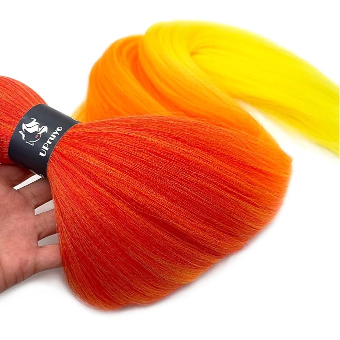 Red Orange Yellow Ombre Braiding Hair Pre Stretched Kanekalo Colored Braiding Hair Extensions for Braiding Box Braids Prestretched Pre Sectioned Braiding Hair Ombre 26 inch