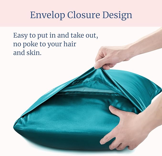 BEDELITE Satin Pillowcase for Hair and Skin, Super Soft Similar to Silk Pillow Cases 4 Pack with Envelope Closure, Cooling Pillowcases for Women Men (20"x30" Queen Size, Teal)