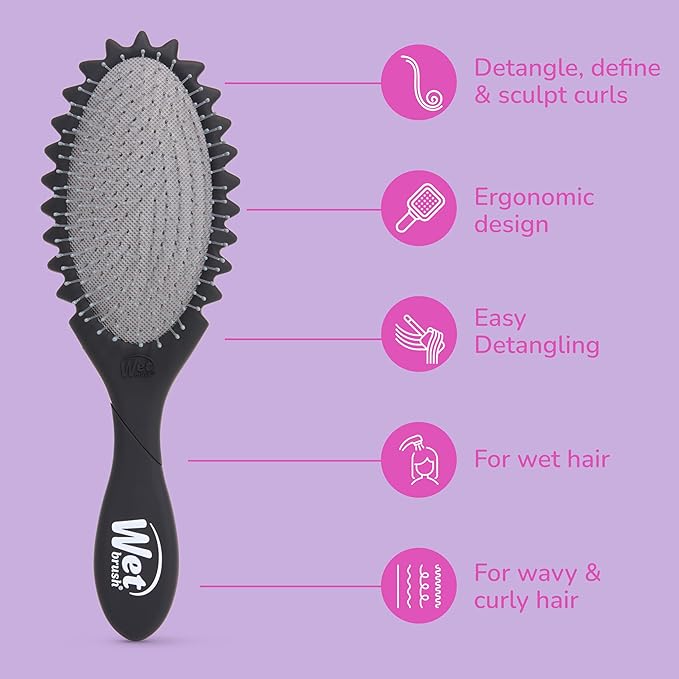 Wet Brush Curl Shaper Detangler Brush, Black, Curl Defining for Curly and Coily Hair Types, IntelliFlex Bristles Detangle for Frizz-Free Shaping, Made for Women, Men & Kids