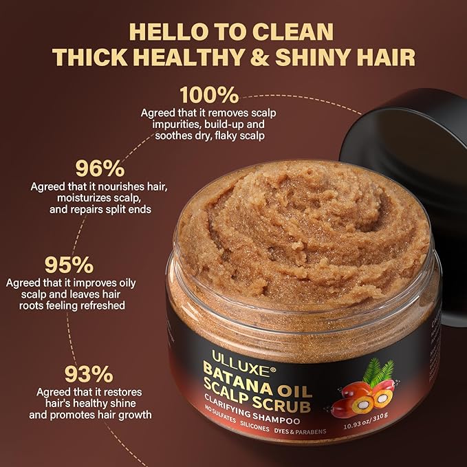 Scalp Scrub, 2-in-1 Scalp Exfoliator Clarifying Shampoo for Dandruff, Dry & Itchy Scalp Care, Batana Oil & Rosemary Scrub Scalp Treatment with Scalp Massager Promotes Hair Growth, 10.93 oz