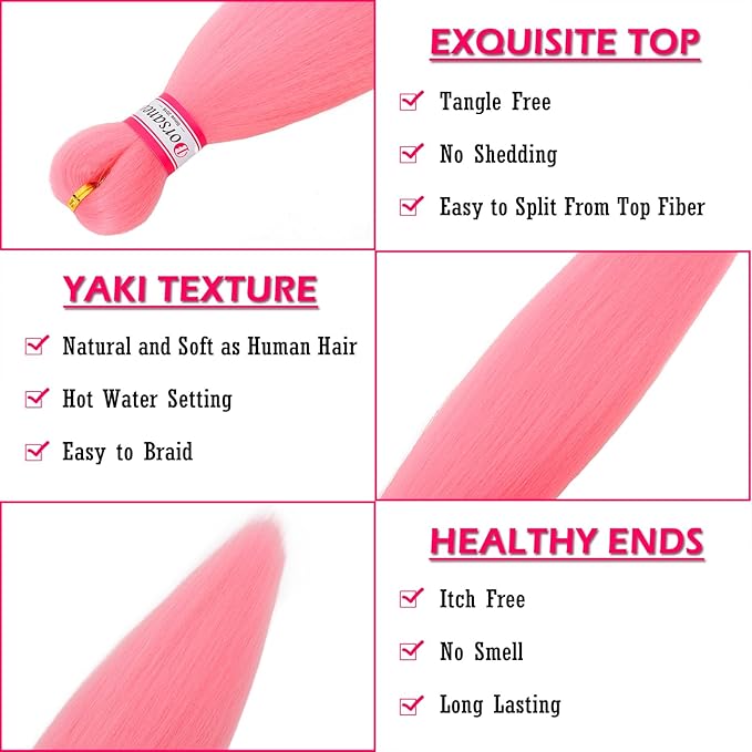 Dorsanee Pink Braiding Hair Pre Stretched 20 Inch 3 Packs Professional Easy Braiding Hair for Crochet Braids Twists Locs Hair Soft Yaki Texture Hot Water Setting Synthetic Hair Extensions