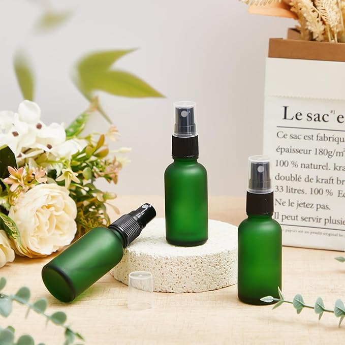 Roshtia 30 Pcs 1 oz /30 ml Green Glass Spray Bottle Refillable Perfume Atomizer Frosted Decorative Empty Bottles with Fine Mist Sprayer Pump for Face Body Travel
