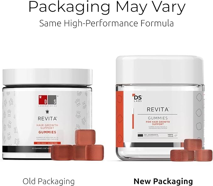 DS Labs Revita Hair Vitamin Gummies - Support for Thicker, Fuller Looking Hair, With Biotin, Zinc, Vitamin D, Iron, Magnesium & Melatonin, Vegan, Gluten-Free, Gelatin-Free, 60 Gummies