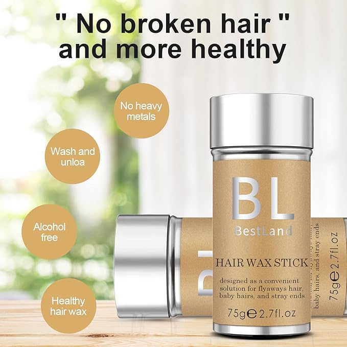 BestLand Hair Wax Stick – Non-Greasy, No-Residue Tamer for Flyaways, Frizz & Baby Hair, Styling Stick for Edges & Slick Back Looks, for Women, Men & Kids