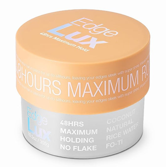 Edge Lux Edge Control Gel with Castor Oil, Keratin, Biotin, and Olive Oil - 48 Hour Maximum Hold, Non-Flaking, Non-Greasy, Scented, Conditioning Styling Gel for All Hair Types