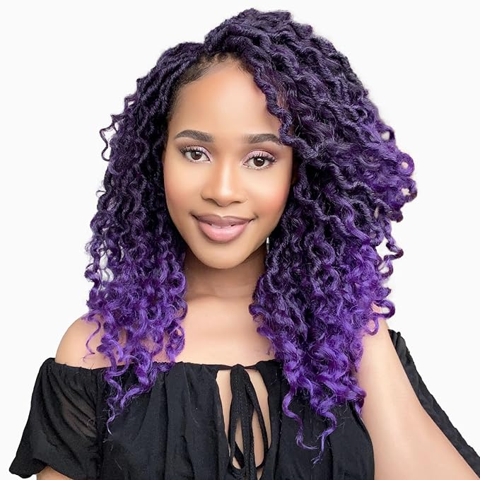 Fulcrum Goddess Locs Crochet Hair 12 Inch, 8 Packs New Faux Locs Crochet Hair for Black Women, Crochet locs with Curly Ends (12Inch (Pack of 8), 1B/Purple#)