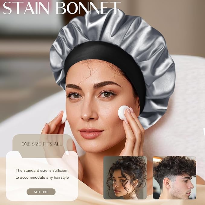 Satin Silk Bonnet for Men & Women, Double Layer Silk Sleep Bonnets, Soft Satin Lined Bonnet for Curly & Natural Hair