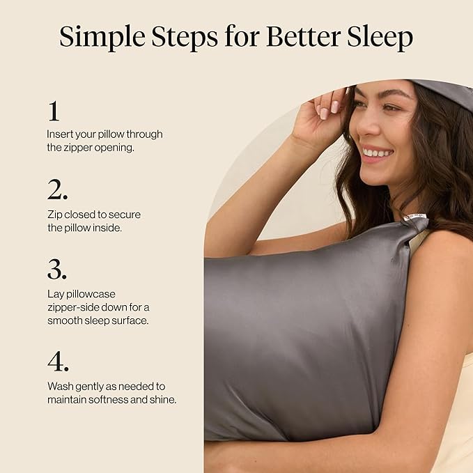 Kitsch Satin Pillowcase with Zipper for Hair & Skin, Softer Than Silk Pillow Cases King, Wrinkle-Free, Smooth and Cooling Satin Pillow Covers, King Size 19"x36" - Charcoal