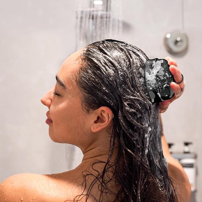 2 in 1 Scalp Massager Hair Growth,Scalp Scrubber with Soft Silicone Bristles for Dandruff Removal,Shampoo Brush for Exfoliation,Head Massager for Both Wet and Dry Use (Black)