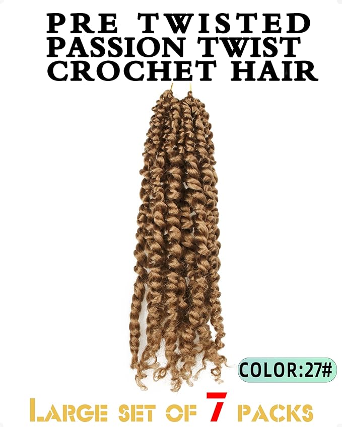10 Inches 7 Packs Pre Looped Pretwisted Passion Twist Crochet Hair for Black Women and Kids-Natural Blonde,Soft Hair Extensions Braided by Synthetic Spring Kinky Twist Bohemian Curl(10"-7 Packs,27#)