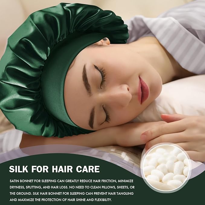 Satin Silk Bonnet for Sleeping, Double Layer Silk Sleep Cap for Men & Women, Soft Satin Lined Bonnet for Curly Hair