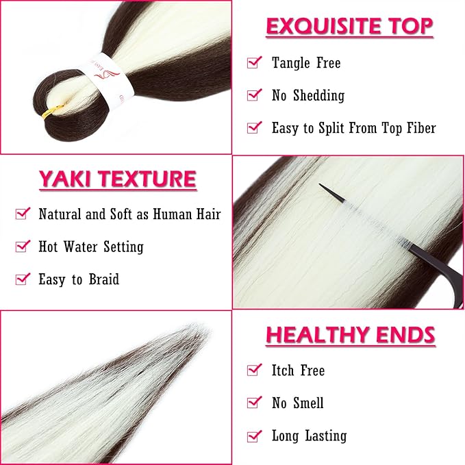 Dorsanee Mixed Color Braiding Hair Pre Stretched 24 Inch 3 Packs Braiding Hair Extensions for Box Braids Twists Locs Hair Soft Yaki Texture Hot Water Setting (#Dark Brown & Platinum Blonde)