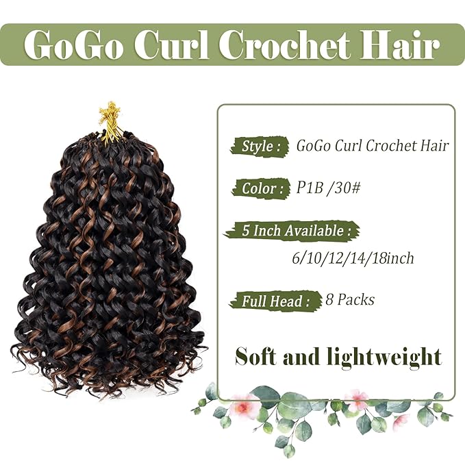 Vomella GoGo Curl Crochet Hair 8 Packs 12 Inch Water Wave Curly Crochet Hair for Women Short Beach Curl Synthetic Deep Twist Crochet Hair Extensions(P30#)