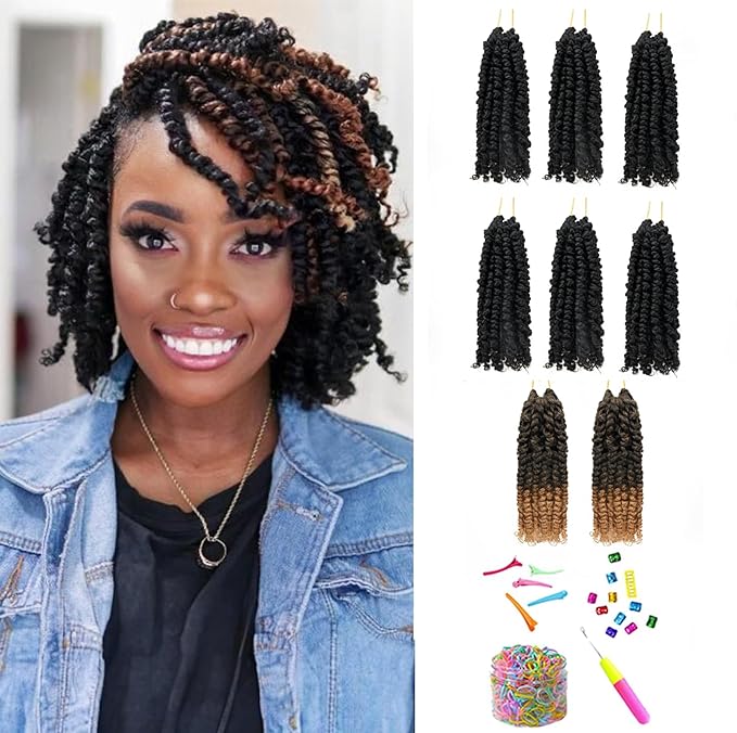 Passion Twist Crochet Hair-Mixed Color Combo Pack(6 packs 1B+2 packs T1B/27),Pre-twisted Pre Looped Super Soft & Bouncy Synthetic Braided Hair Extensions For Black Women and Kid(6"-8 Packs,1B+T27)