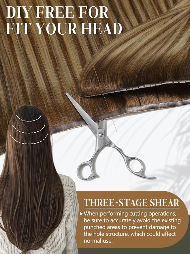 LOXXY Human Hair Extensions PU OVO Weft - Invisible Butterfly Double Weft - 20 Inch 100g Balayage Chocolate Brown to Caramel Blonde, Micro Beads Human Hair Extensions Glueless, Width 31.5"(80cm)