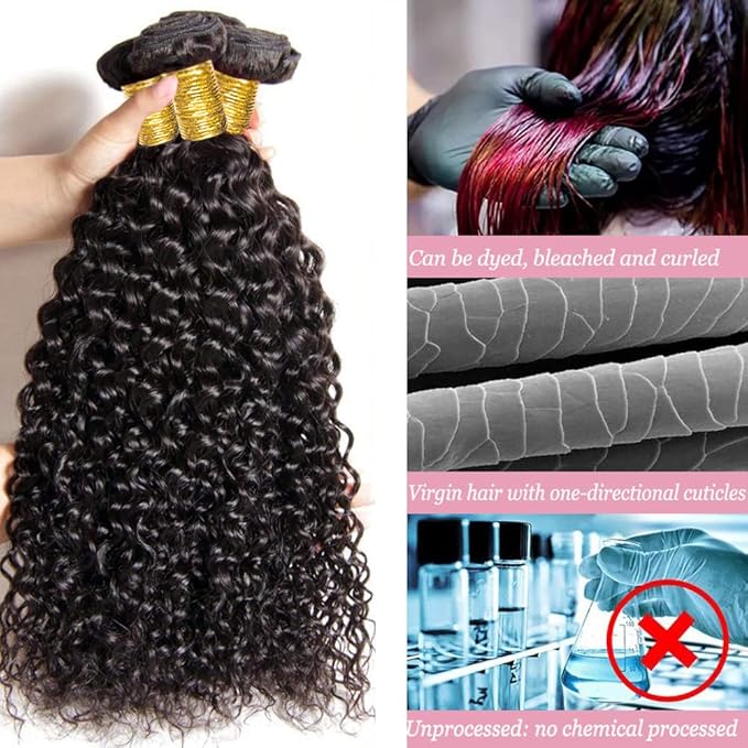 Deep Wave Human Hair Bundles Water Wave Bundles 12A Brazilian 100% Unprocessed Virgin Human Hair Wet and Wavy Bundle Double Weft Deep Curly Weave Natural Black(12 14 16 Inch)