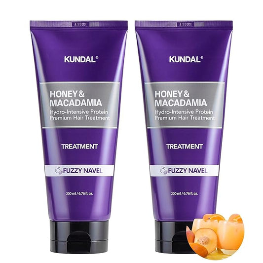 KUNDAL Honey & Macadamia Natural Conditioner Korean Hair Care Damage Repair, Deep Hydration, Long Lasting Fragrance, with Honey, Macadamia Oil 6.76fl oz (Pack of 2) (Fuzzy Navel)