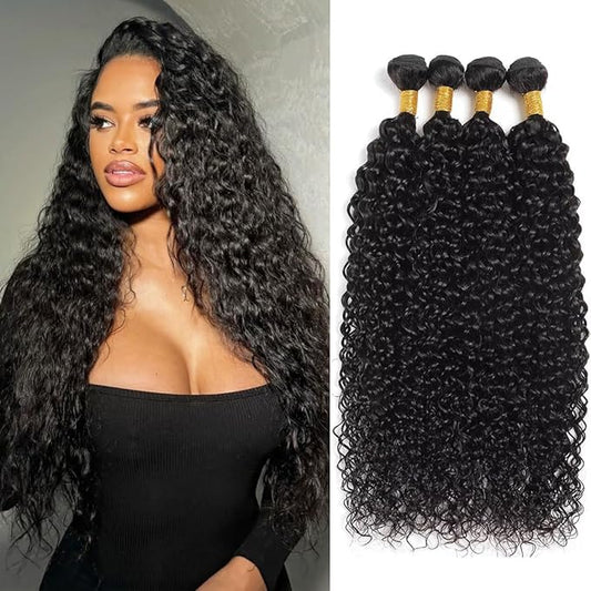 Water Wave Bundles Human Hair 100% Unprocessed Hair(18 20 22 24 Inch)12A Brazilian Virgin Remy Hair 4 Bundles Wet and Wavy Human Hair Bundles Natural Color