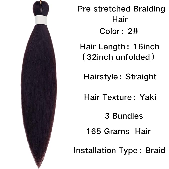 Kids Braiding Hair Pre stretched 16 inches Color 2 Yaki ez Braid Braiding Hair for Kids Knotless Braids