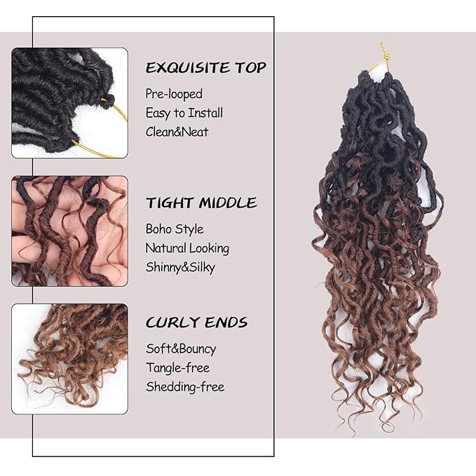 Goddess Locs Crochet Hair 12 Inch 9 Packs Synthetic Faux Locs Crochet Hair for Black Women, River Locs Hair Extensions Style Pre looped Crochet with Curly Ends