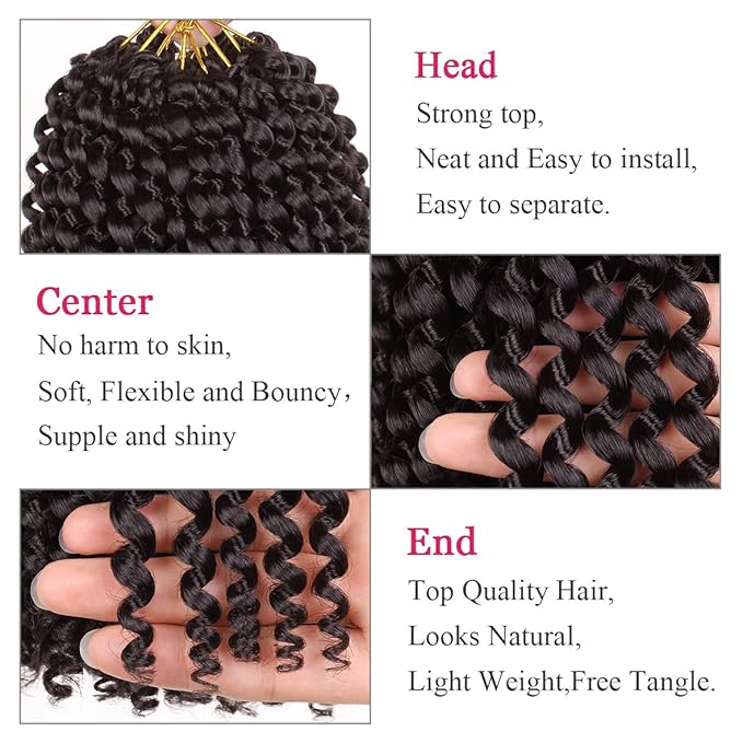 Leeven 7 Packs Water Wave Passion Twist Crochet Braiding Hair for Distressed Butterfly Locs 12 Inch Black Synthetic Bohemian Hair Extensions for Passion Twists (2#,18 Strands/Pack)