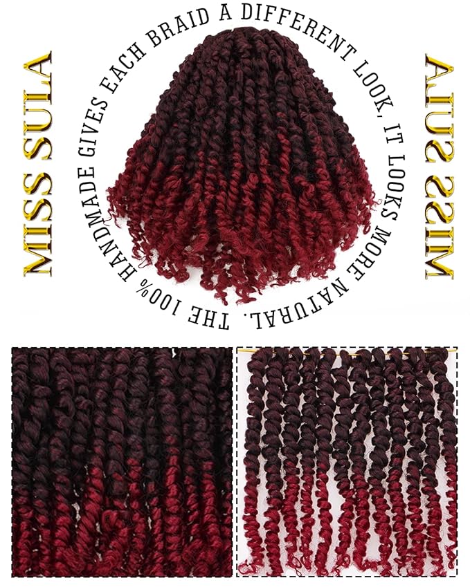 10 Inches 8 Packs Passion Twist Hair-Ombre Burgundy Pre-twisted Passion Twists,Pre-Looped Crochet Hair Spring twist Hair Extensions(10 Inch(Pack of 8), TBUG)