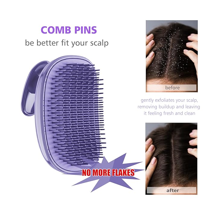 2-in-1 Scalp Massager Shampoo Brush,Scalp Scrubber, Exfoliator Brush for Removing Dandruff & Hair Growth,Detangling Scrubber for Wet or Dry Hair - for All Hair Types(Purple)