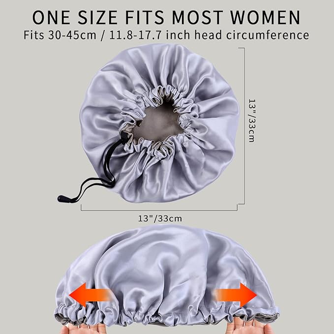 RedJoe 22 Momme 100% Mulberry Silk Bonnet Hair Wrap for Sleeping, Adjustable Silk Scrunchies Sleep Cap for Women Men Hair Care, Head Scarf Night Caps with Elastic Stay On Head, 1Pc(Gray,Bronze)