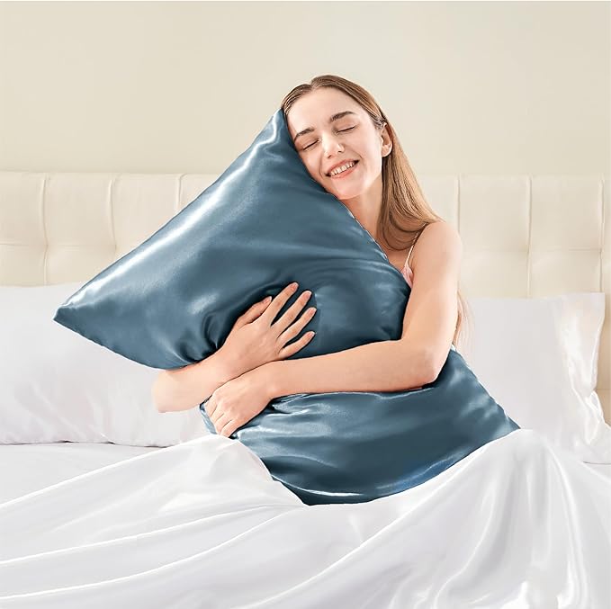 BEDELITE Satin Body Pillow Cover, Super Soft and Cooling Body Pillow Pillowcase for Hair and Skin, Breathable Silky Full Long Pillowcase Cover(20"x54", Bluesteel)