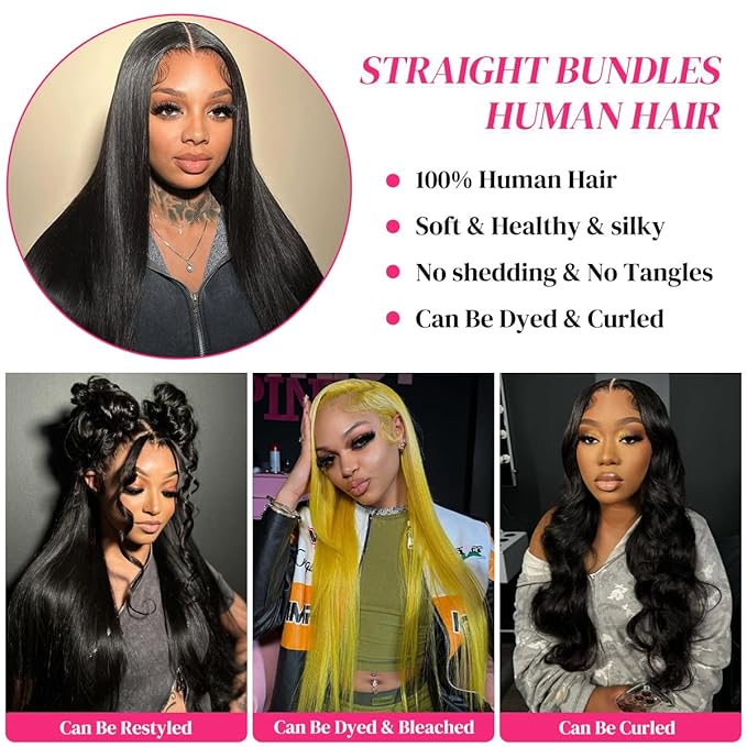 20 22 24 26 Inch 4 Bundles Human Hair Straight 12A 100% Unprocessed Brazilian Virgin Human Hair Bundlles Straight Natural Black, True to Length, Full to Weight