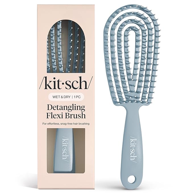 Kitsch Detangler Brush – Flexible Curly Hair Brush for Women, Men & Kids | Detangling Hairbrush with Bendable Frame and Ultra-Smooth Bristles for Wet or Dry Strands - Haze Blue