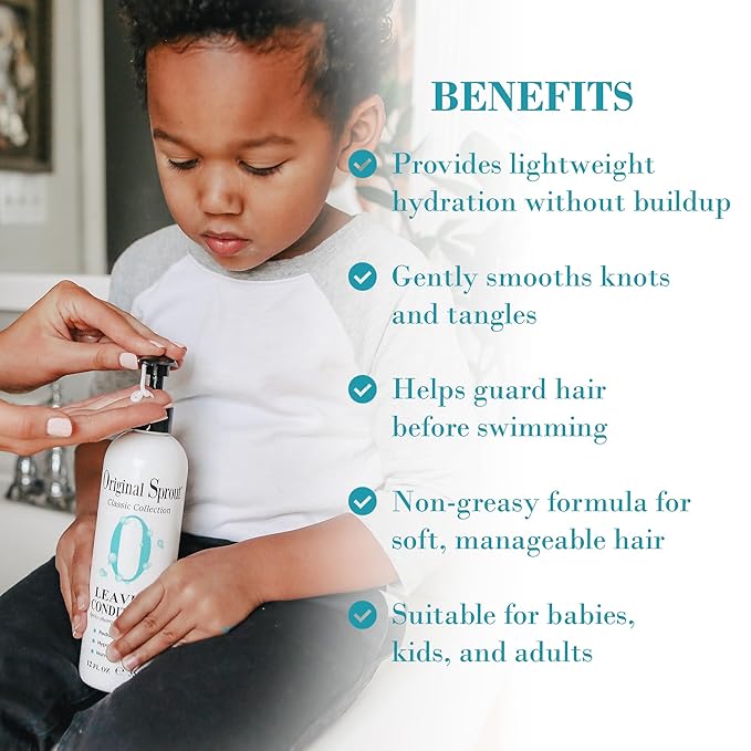 Original Sprout Leave-In Conditioner, Lightweight Moisturizing Conditioner for Dry & Damaged Hair, Detangles, Tames Frizz & Adds Shine, Vegan, Sulfate Free, Safe for Kids & Adults, 12 fl oz, 2 Pack