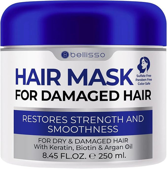 BELLISSO Hair Mask for Damaged Hair - Deep Conditioning and Moisturizing Repair Treatment for Dry Split Ends and Breakage - Hydrating Moisturizer Products for Women and Men - 8.45 Fl Oz