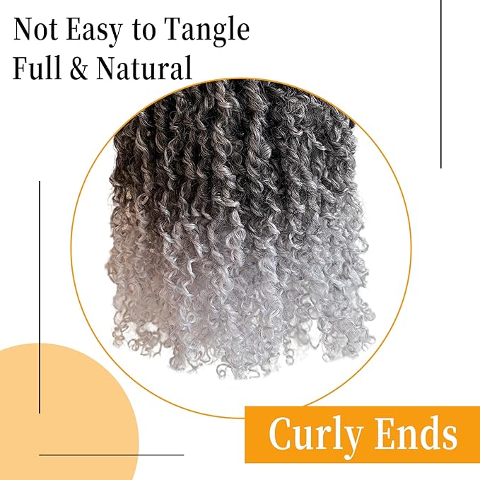 10 Inch Pre-Looped Yanky Twist Crochet Hair, 30 Strands/Pc, Mini Passion Twists, Senegalese Braiding Hair (TGrey, 8 Pcs/Pack)