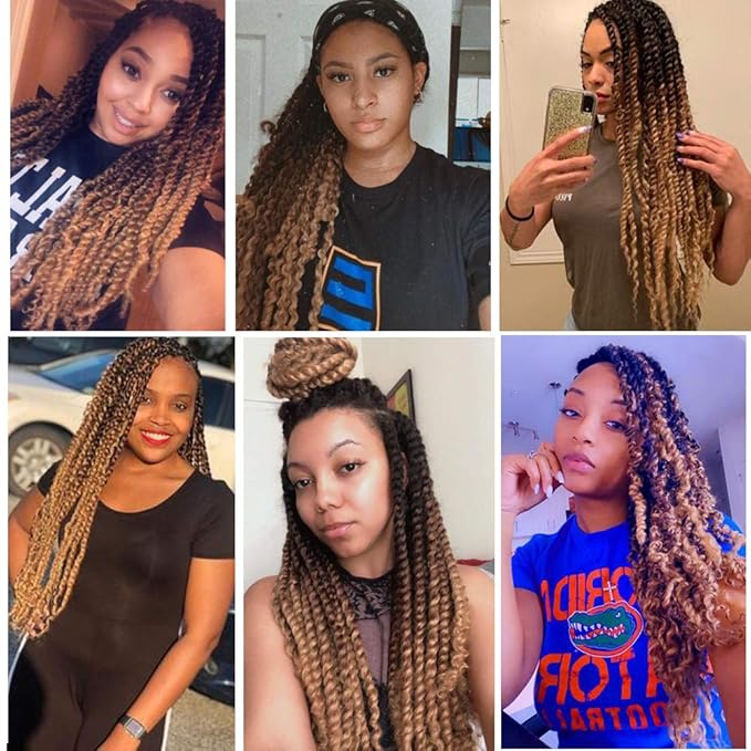 7 Packs Passion Twist Hair Braids 18 Inch Water Wave Synthetic Hair for Passion Twist Crochet Braiding Hair Goddess Locs Long Bohemian Curly (18inch, Ombre brown blonde)