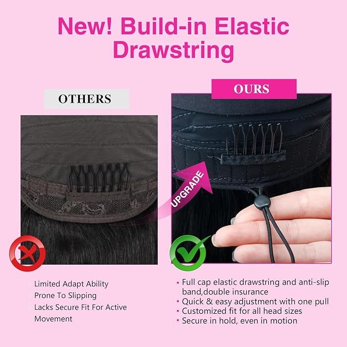 Larhali Kinky Straight V Part Wig Human Hair with Drawstring 200% Density Upgrade Glueless U Part Wig No Leave Out No Sew In V Part Wigs Kinky Straight Human Hair Wigs 30 Inch