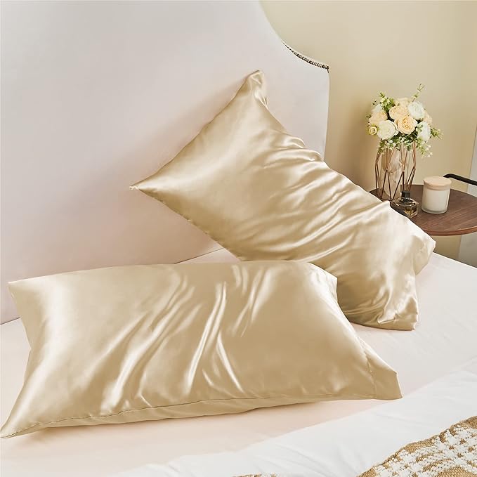 BEDELITE Satin Pillowcase for Hair and Skin, Super Soft and Cooling Similar to Silk Pillow Cases 2 Pack with Envelope Closure, Gift for Women Men(20"x30" Queen Size, Champagne)