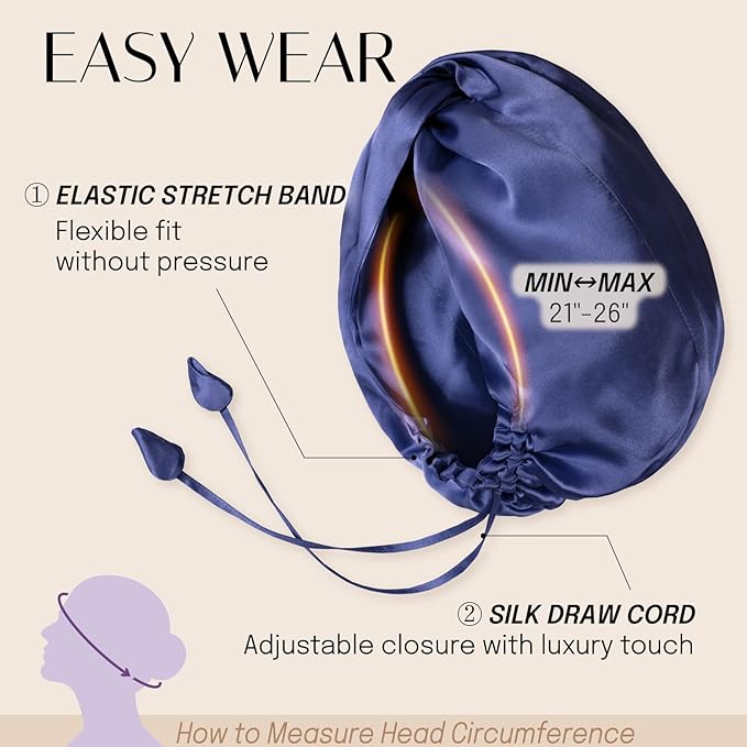 OLESILK Silk Bonnet for Sleeping Women: 100% Mulberry 22 Momme Silk, Adjustable Fit for Night Hair Care, No Frizz for Curls, Dark Blue