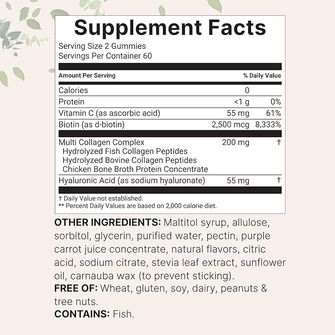 Micro Ingredients Multi Collagen Peptides, 120 Collagen Gummies | Type I,II,III,V,X Protein with Biotin, Hyaluronic Acid, & Vitamin C Complex | Pomegranate & Berry Flavored | Sugar Free, Non-GMO