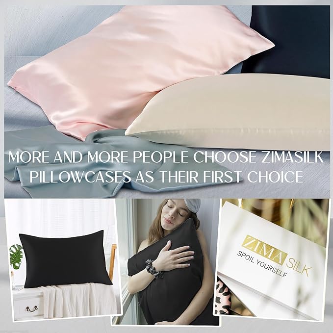 ZIMASILK 100% Pure Mulberry Silk Pillowcase for Hair and Skin Health,Soft and Smooth,Both Sides Premium Grade 6A Silk,600 Thread Count,with Hidden Zipper,1pc(Standard 20''x26'',Black)