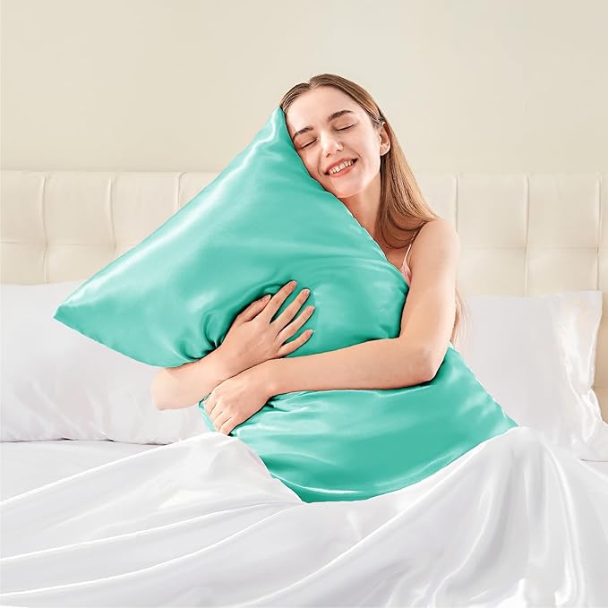 BEDELITE Satin Body Pillow Cover, Super Soft and Cooling Body Pillow Pillowcase for Hair and Skin, Breathable Silky Full Long Pillowcase Cover(20"x54", Turquoise)