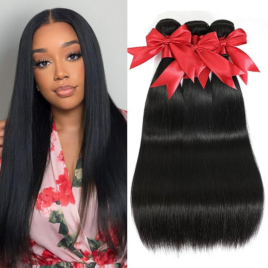 12A Straight Bundles Human Hair 24 26 28 Inch Brazilian Straight Human Hair 3 Bundles Deals 100% Unprocessed Virgin Remy Weave Bundles 1B Natural Black