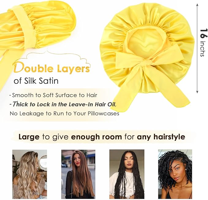 YANIBEST Silk Bonnet for Sleeping Women Adjustable Double Layer Satin Bonnet Reduce Friction Prevent Frizz Natural Curly Hair