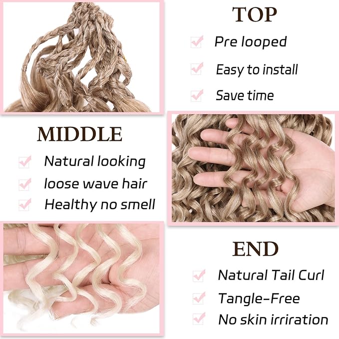 18 Inch Gogo Curl Crochet Hair 8 Packs Curly Crochet Hair for Women Pre-looped Deep Wave Crochet Hair Box Braids Water Wave Curly Beach Curl Crochet Hair Extensions (16Strands/pack T27613#)