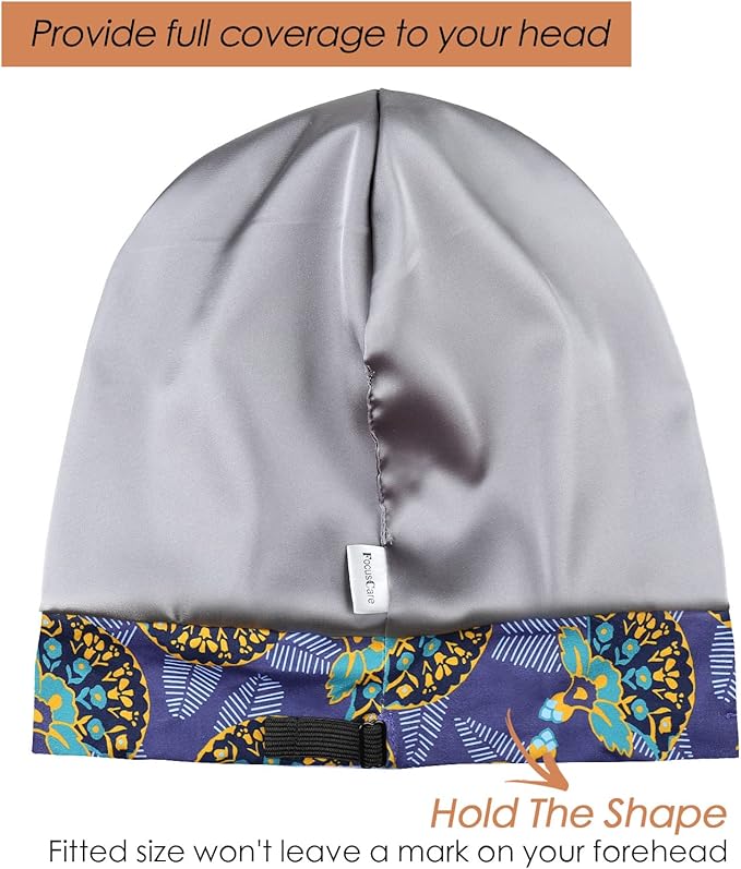 Adjustable Satin Lined Sleep Cap for Dreadlocks Curly Hair Large Head-Stay On Overnight
